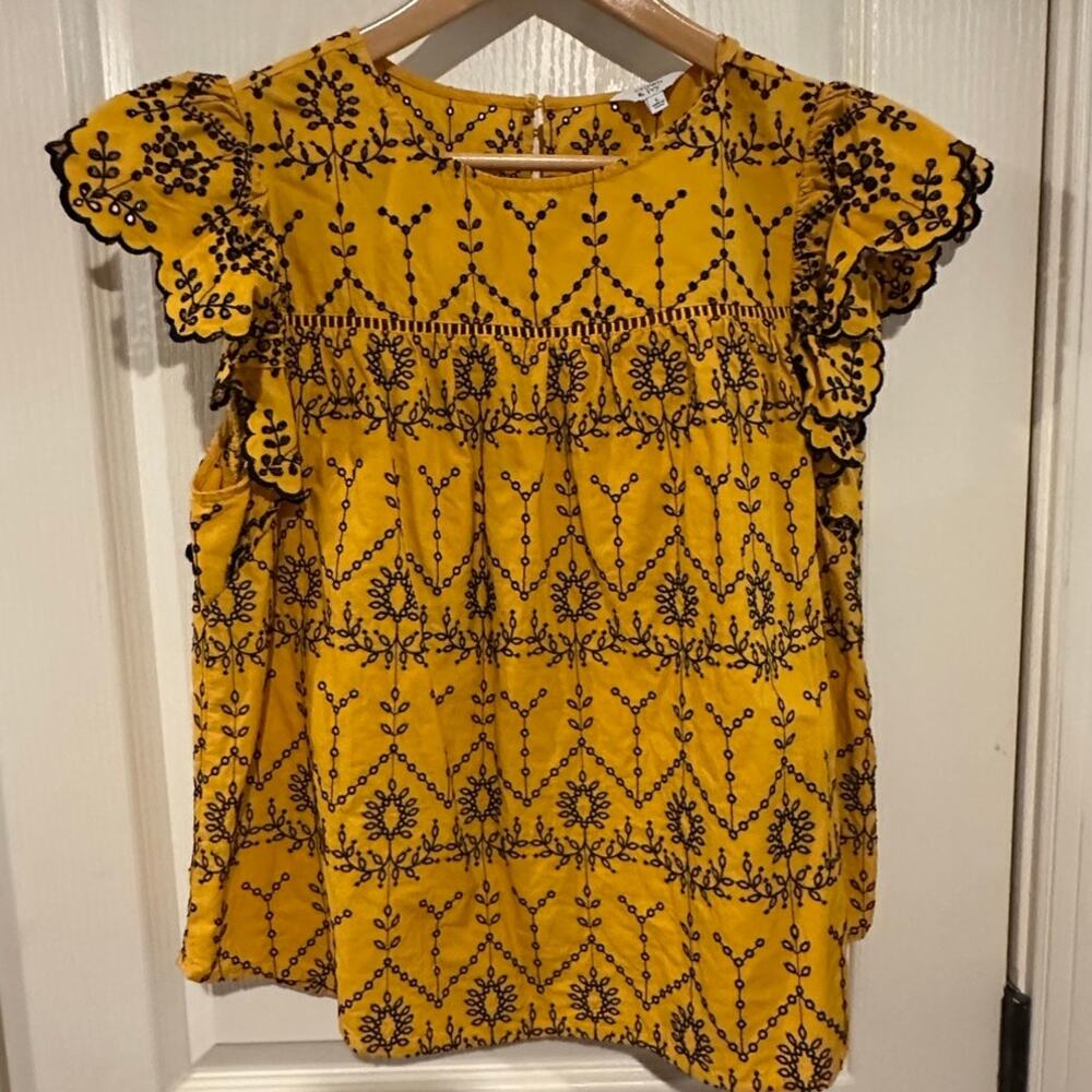 Women's Crown and Ivy Yellow Gold and Navy Blue Eyelet Blouse top Large
